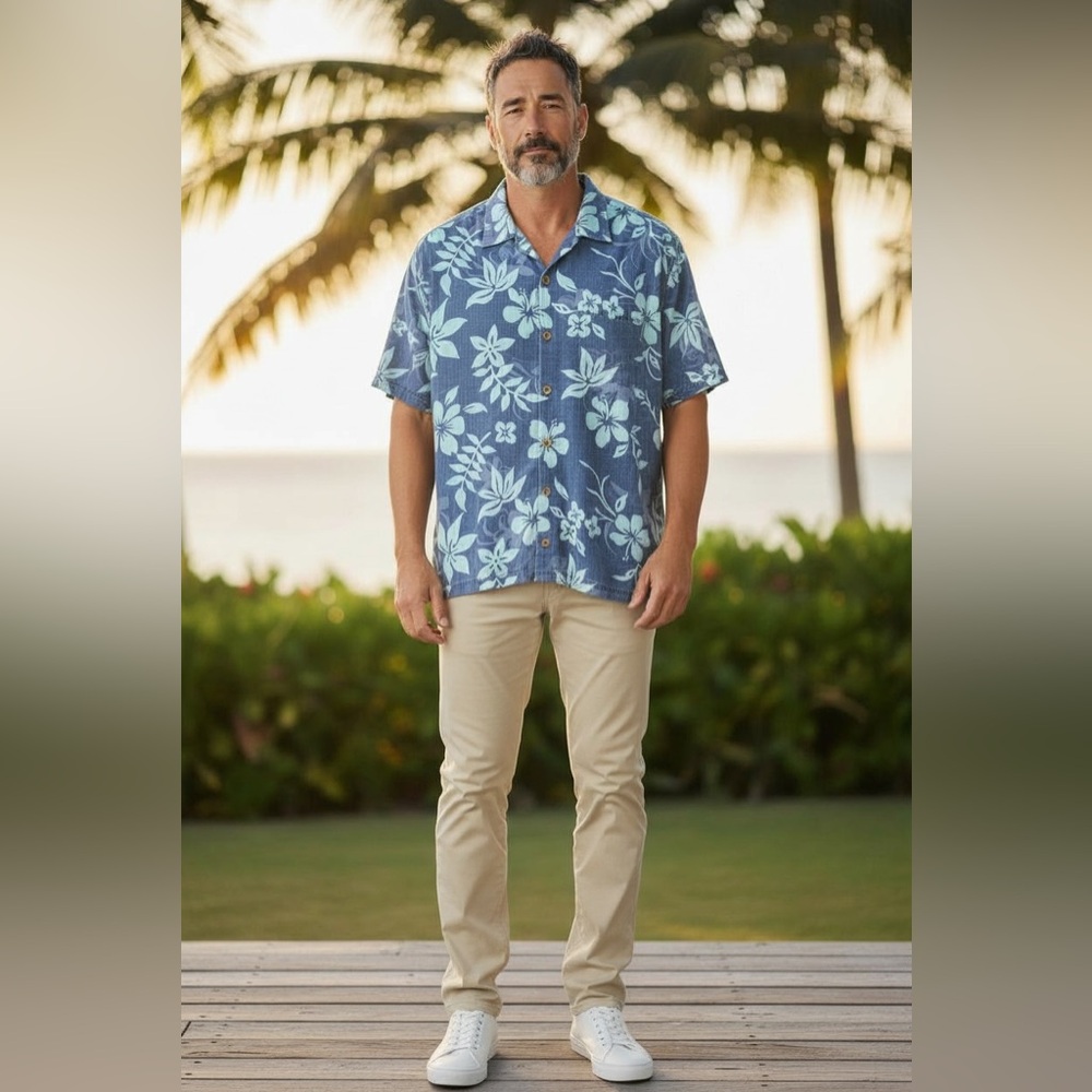 Tommy Bahama Men’s Silk Button Up Hibiscus Hawaiian Tropical XL Vacation Beach
